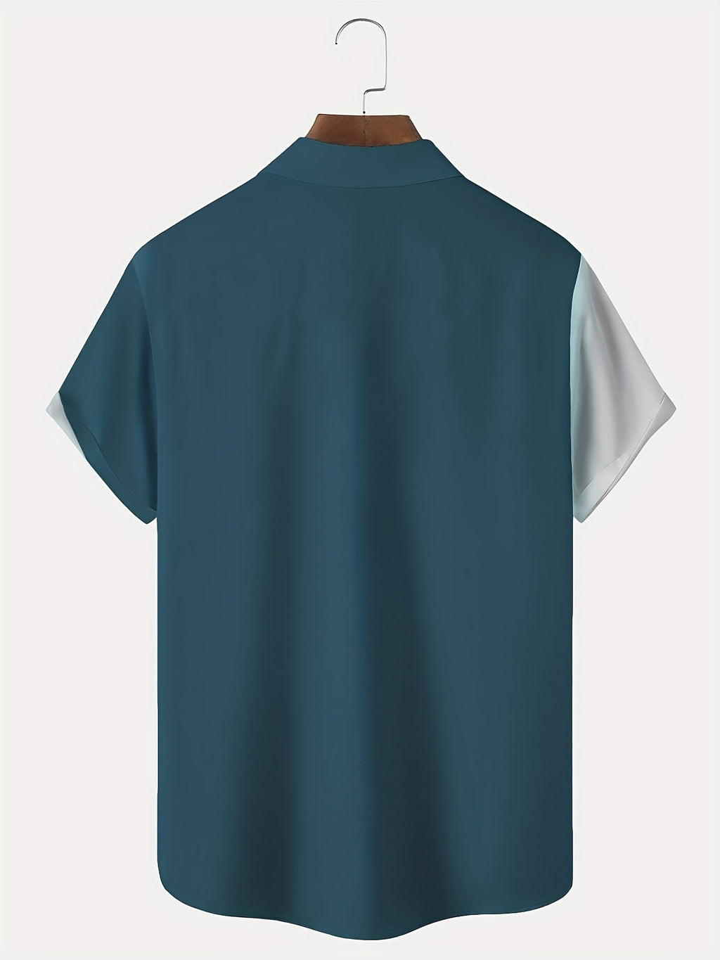 Men's blue gradient print holiday shirt with a camp collar
