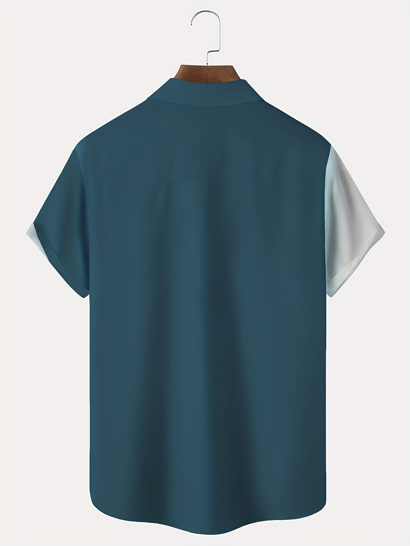 Men's blue gradient print holiday shirt with a camp collar