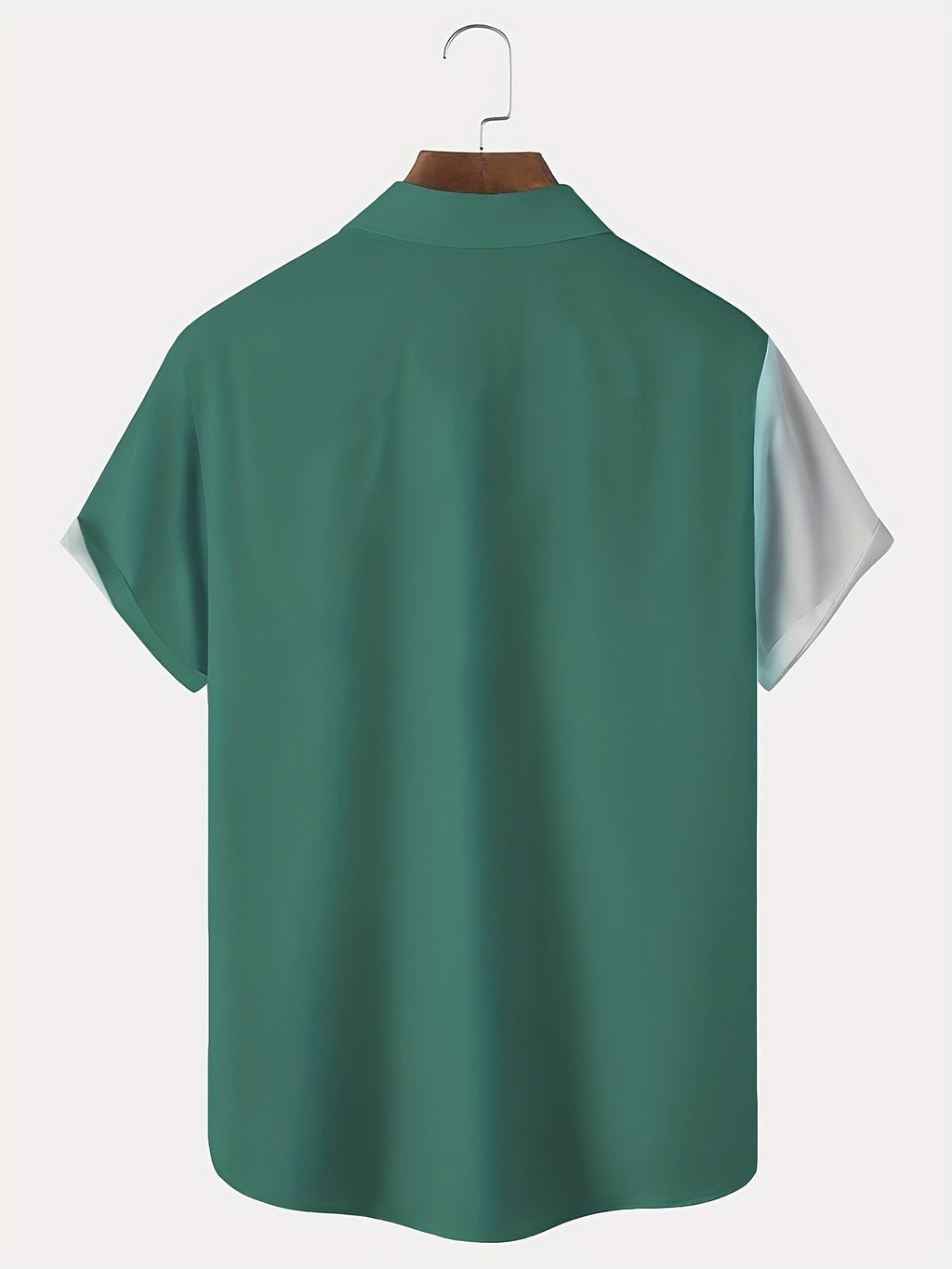 Men's blue gradient print holiday shirt with a camp collar