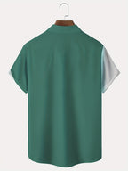Men's blue gradient print holiday shirt with a camp collar