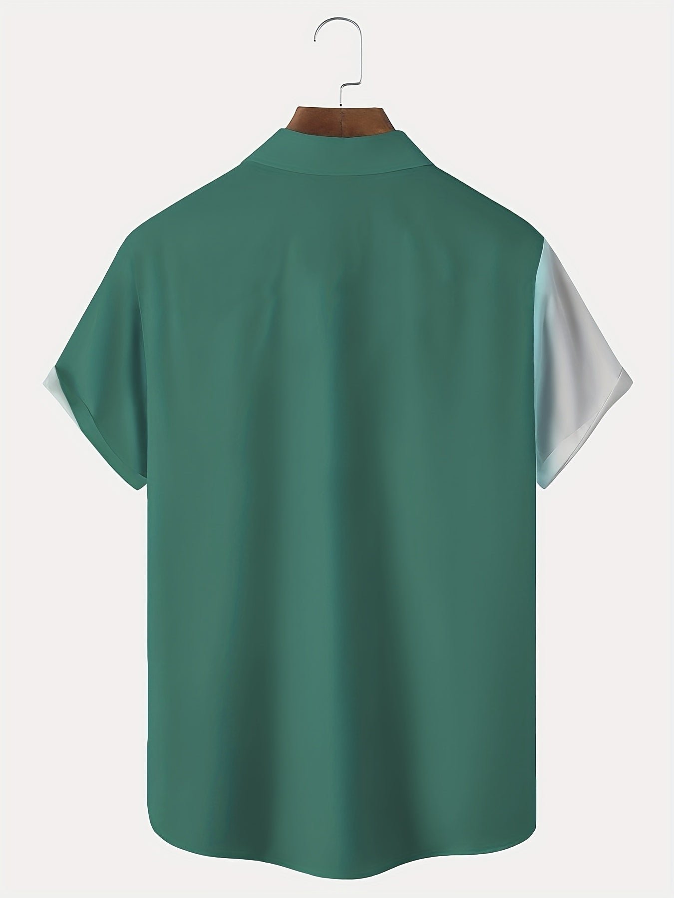 Men's blue gradient print holiday shirt with a camp collar