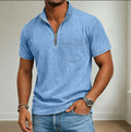 Men's blue half zip knit polo shirt