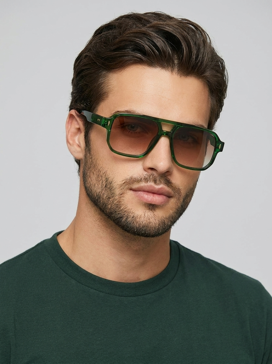 Men's square sunglasses with a double bridge