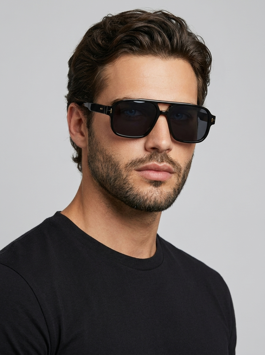 Men's square sunglasses with a double bridge