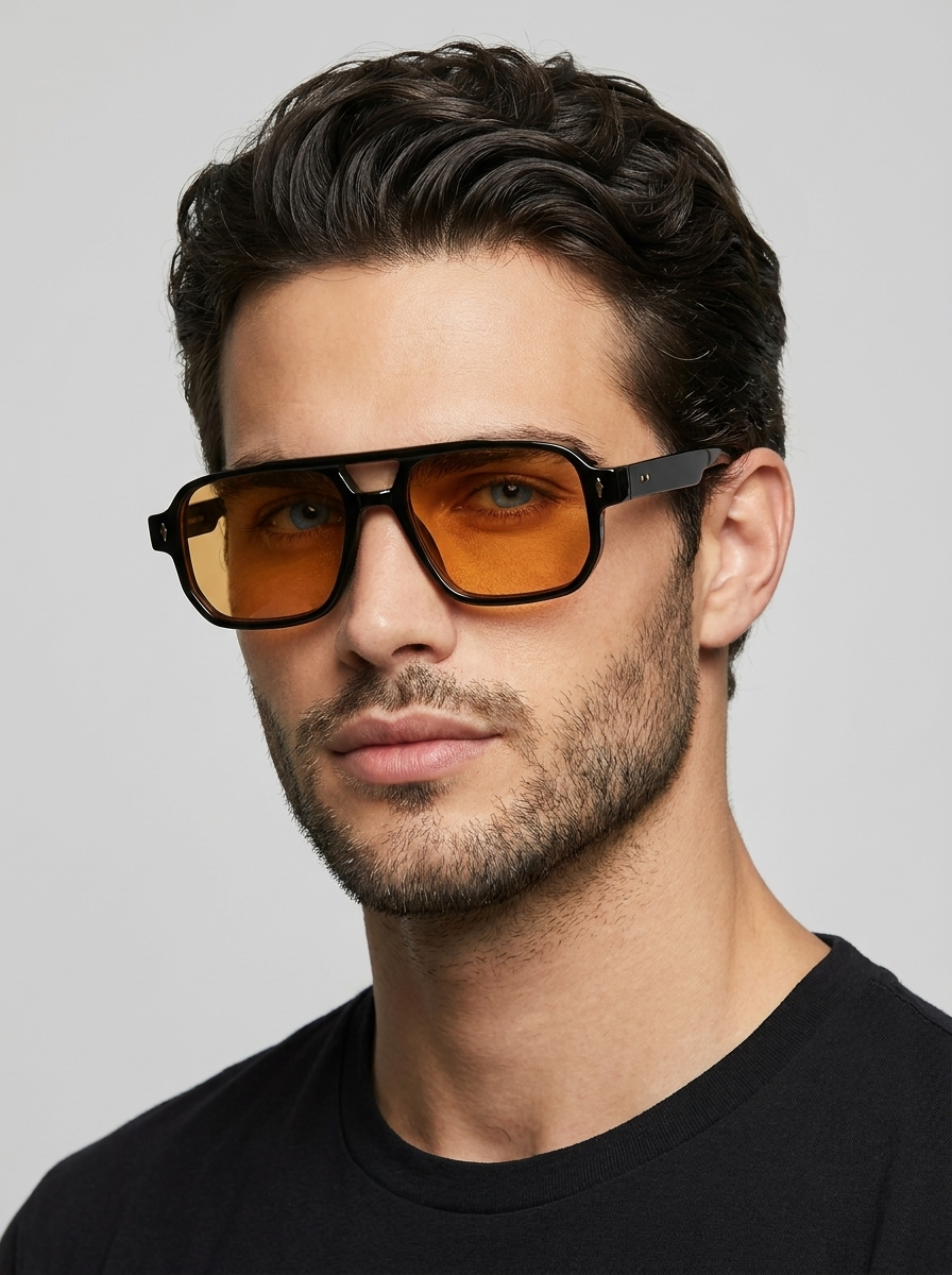 Men's square sunglasses with a double bridge