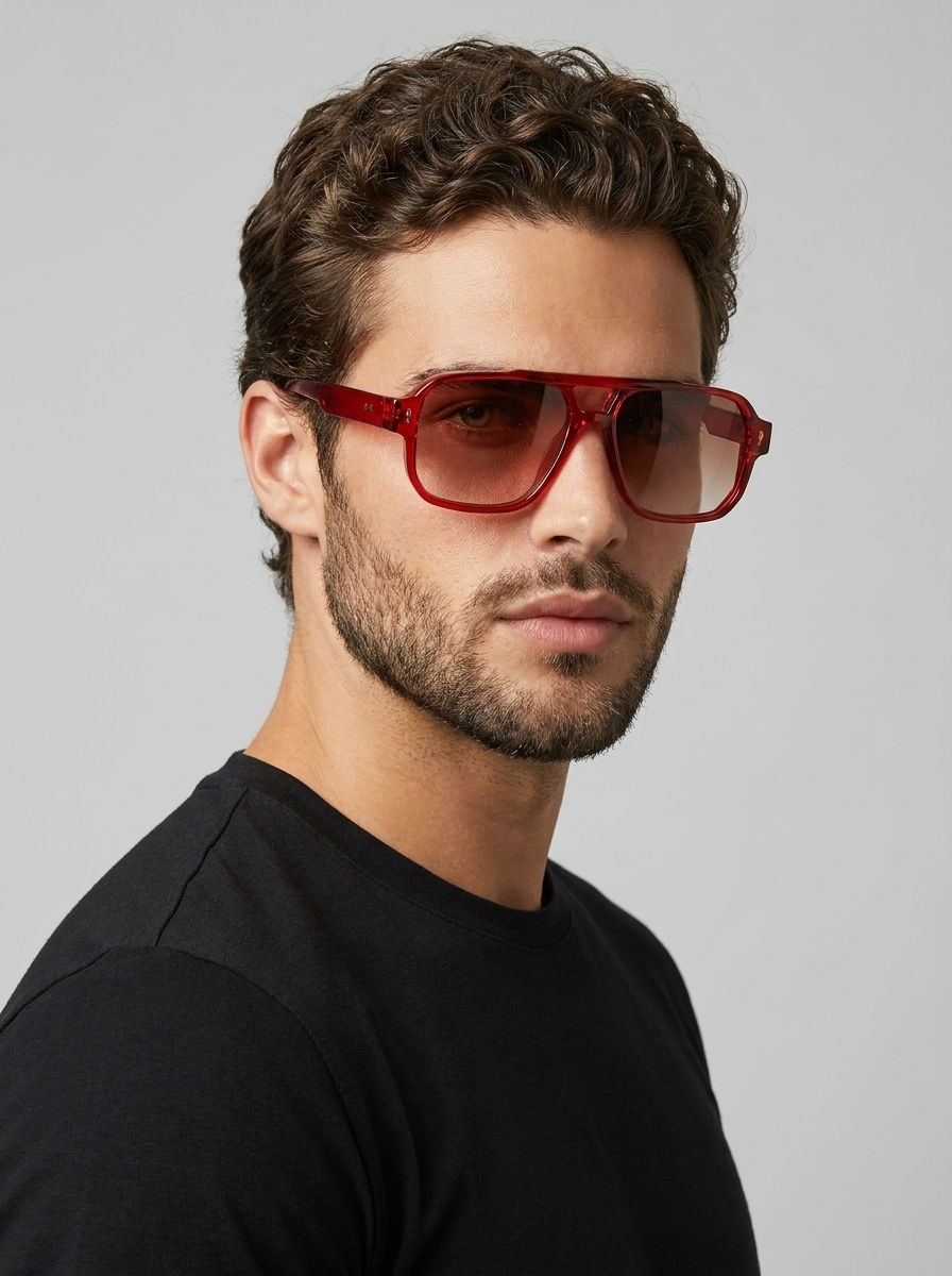 Men's square sunglasses with a double bridge