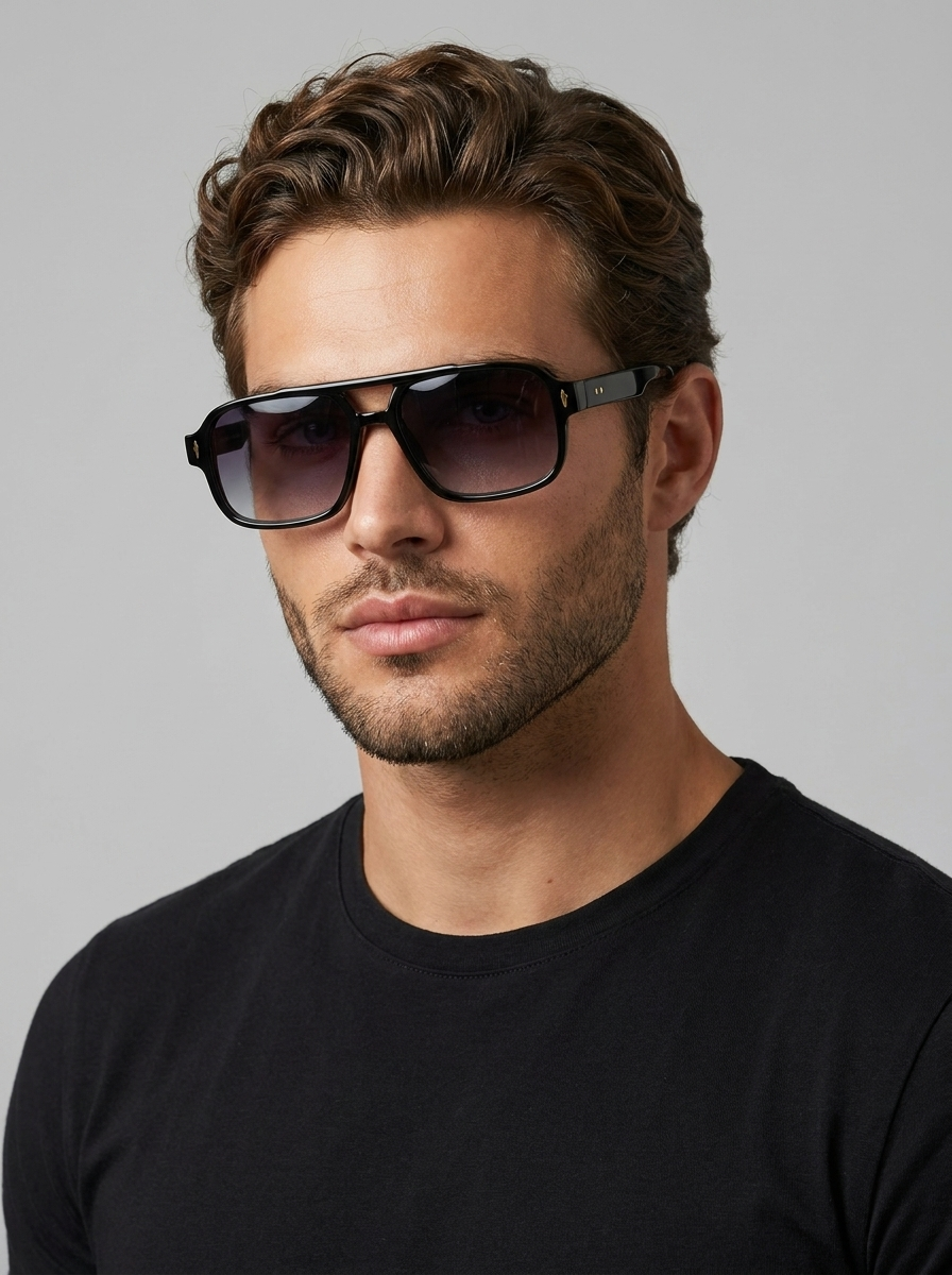 Men's square sunglasses with a double bridge