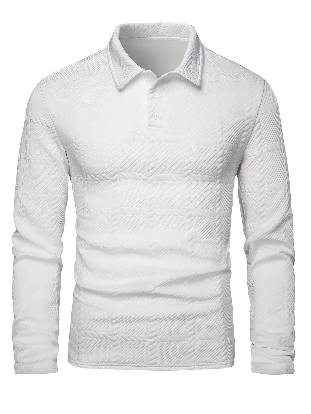 Men's black jacquard knit polo shirt with a geometric texture