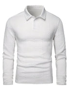 Men's black jacquard knit polo shirt with a geometric texture