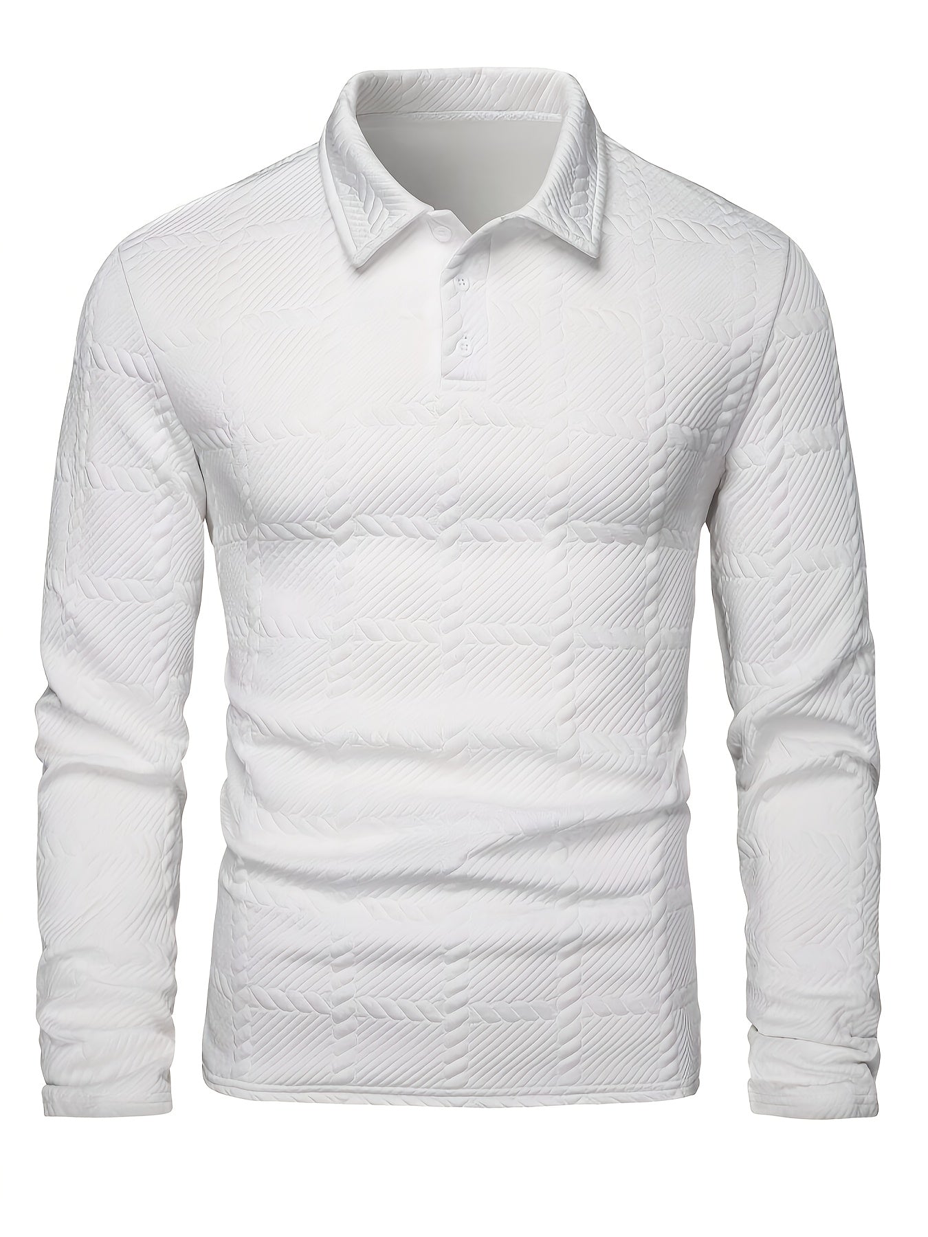 Men's black jacquard knit polo shirt with a geometric texture