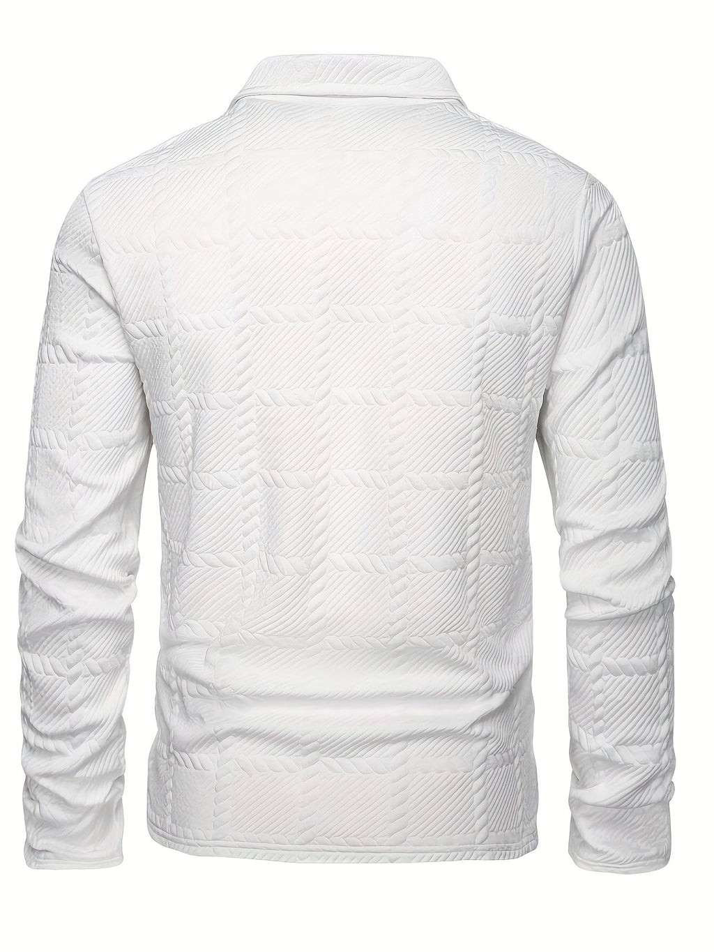 Men's black jacquard knit polo shirt with a geometric texture