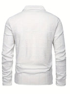 Men's black jacquard knit polo shirt with a geometric texture