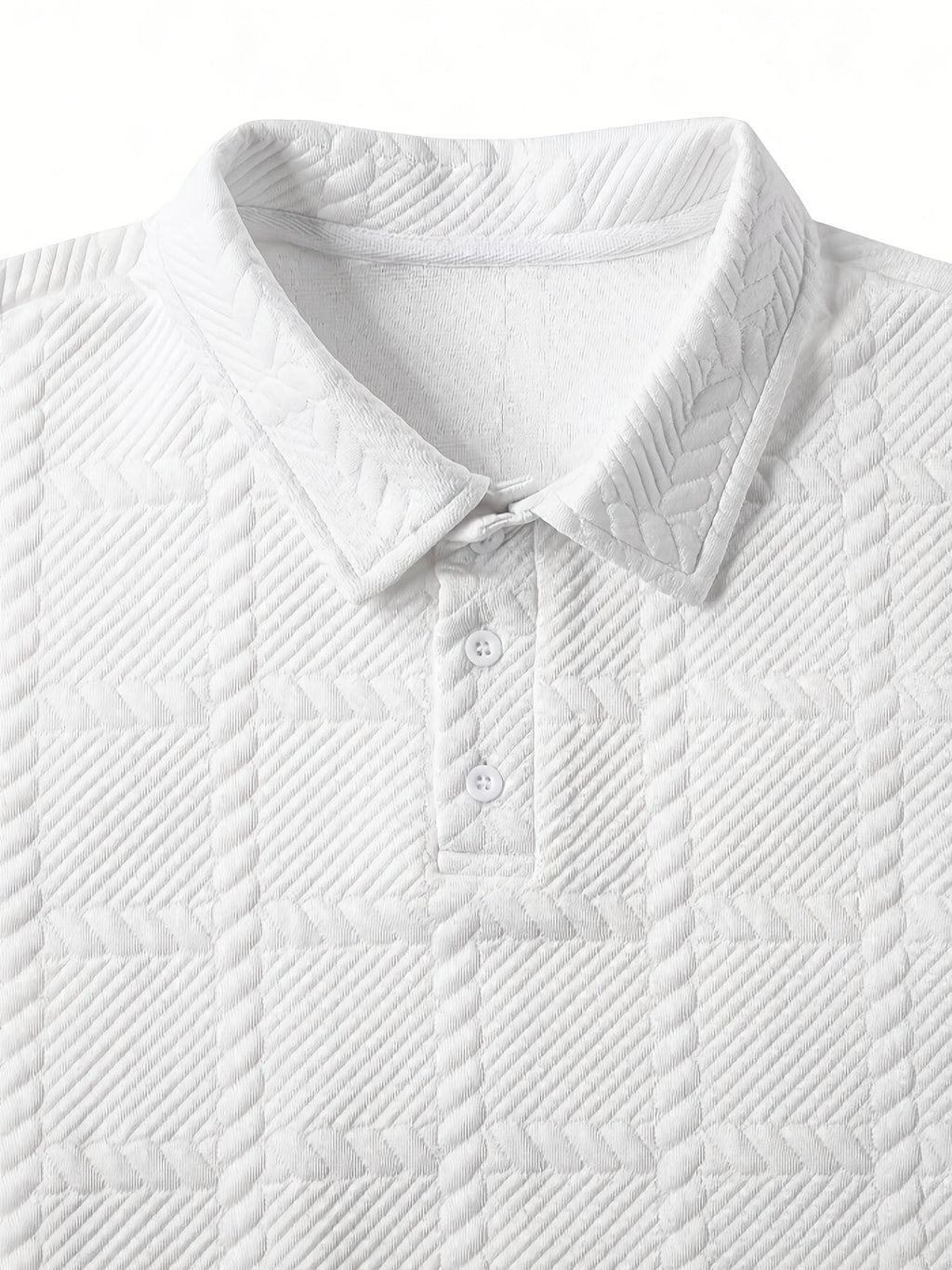 Men's black jacquard knit polo shirt with a geometric texture