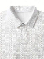 Men's black jacquard knit polo shirt with a geometric texture
