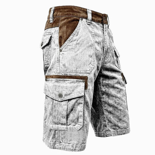 Men's grey loose fit cargo shorts with multiple pockets