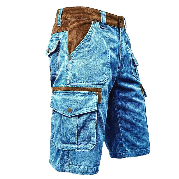 Men's grey loose fit cargo shorts with multiple pockets