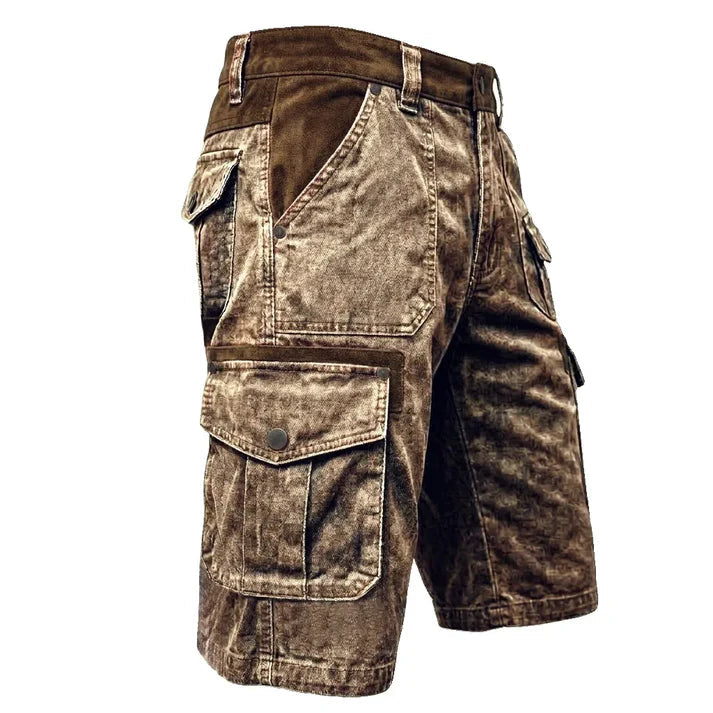 Men's grey loose fit cargo shorts with multiple pockets