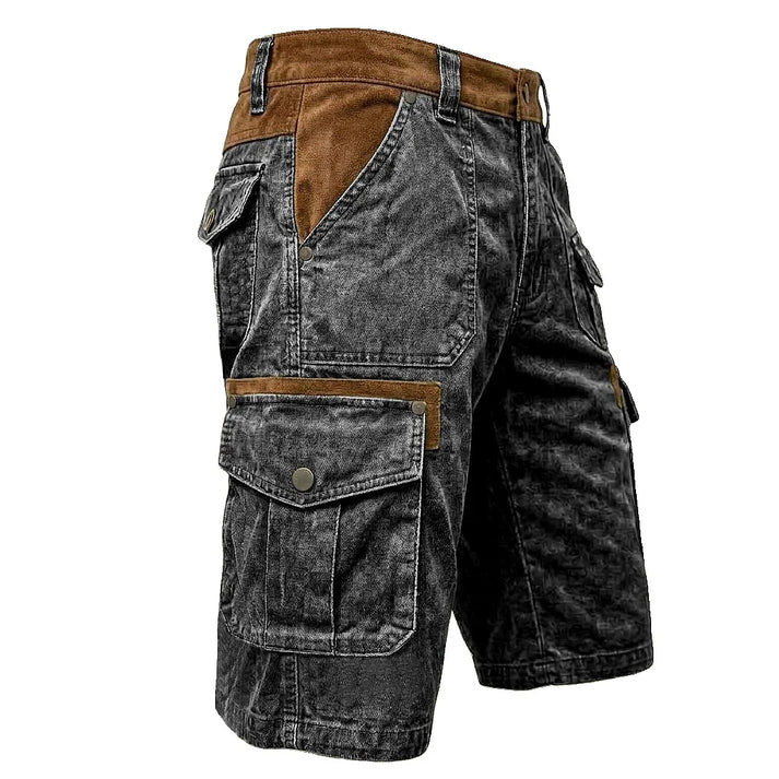 Men's blue loose fit cargo shorts with multiple pockets