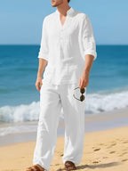 Men's white long sleeve shirt and trousers co-ord set