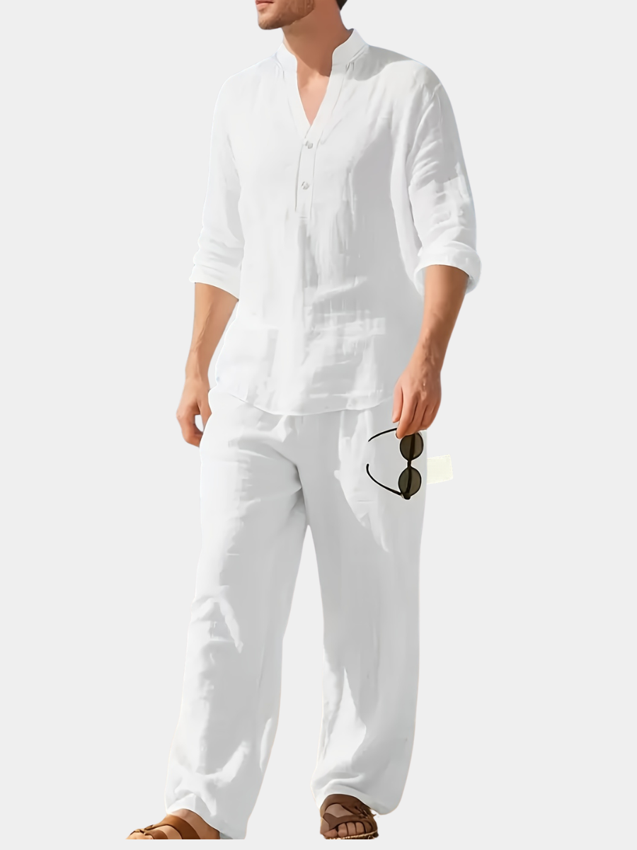 Men's white long sleeve shirt and trousers co-ord set