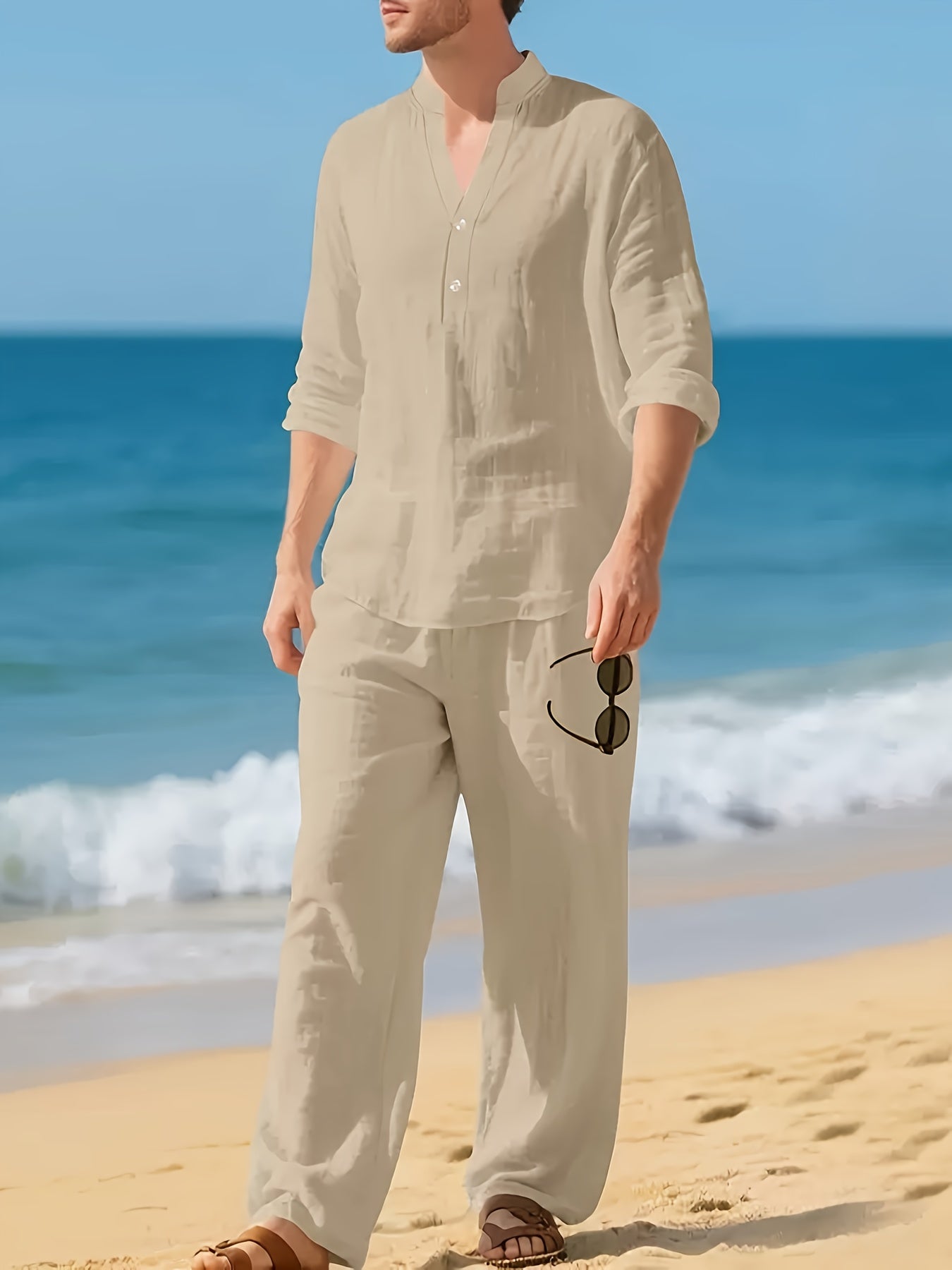 Men's white long sleeve shirt and trousers co-ord set