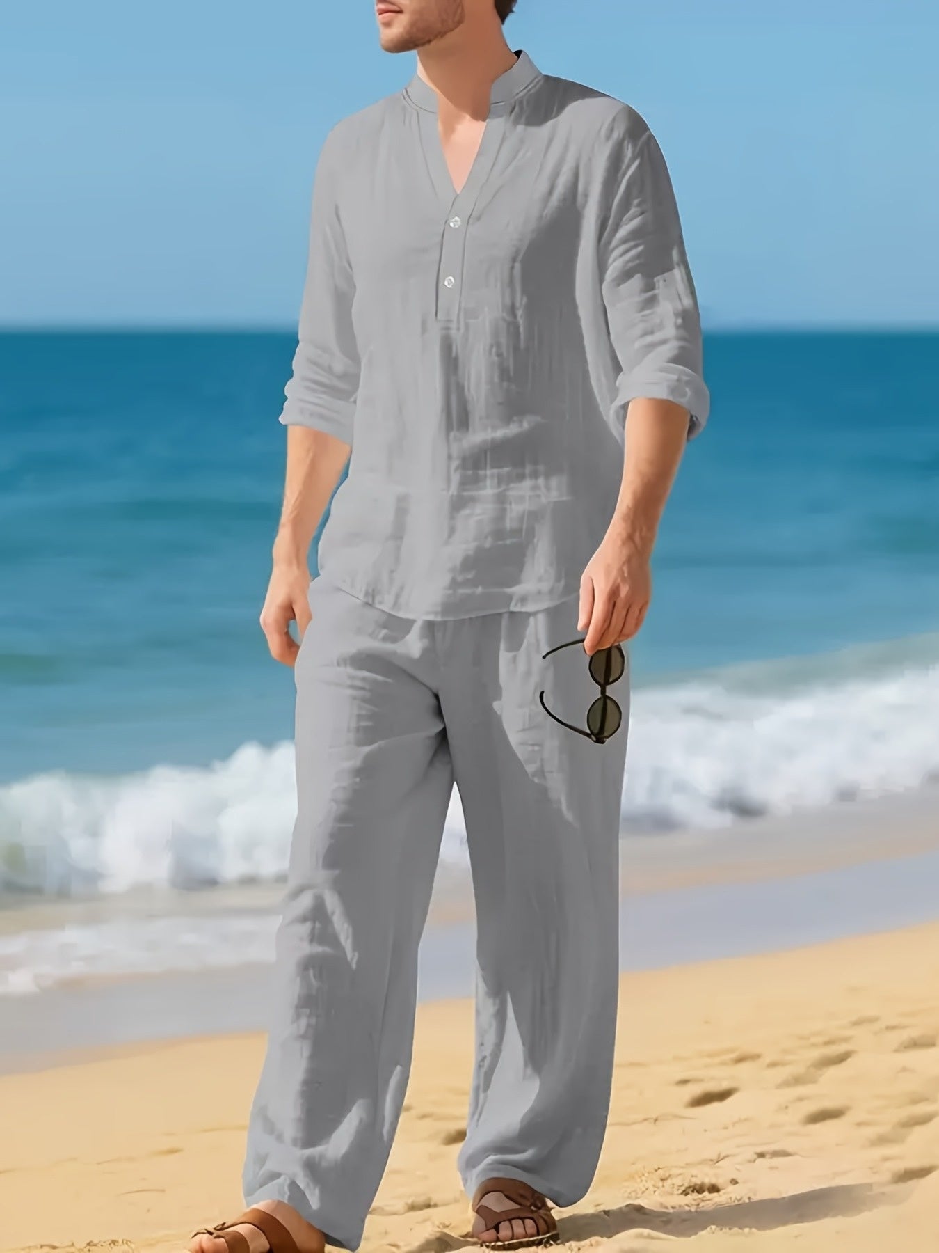 Men's white long sleeve shirt and trousers co-ord set