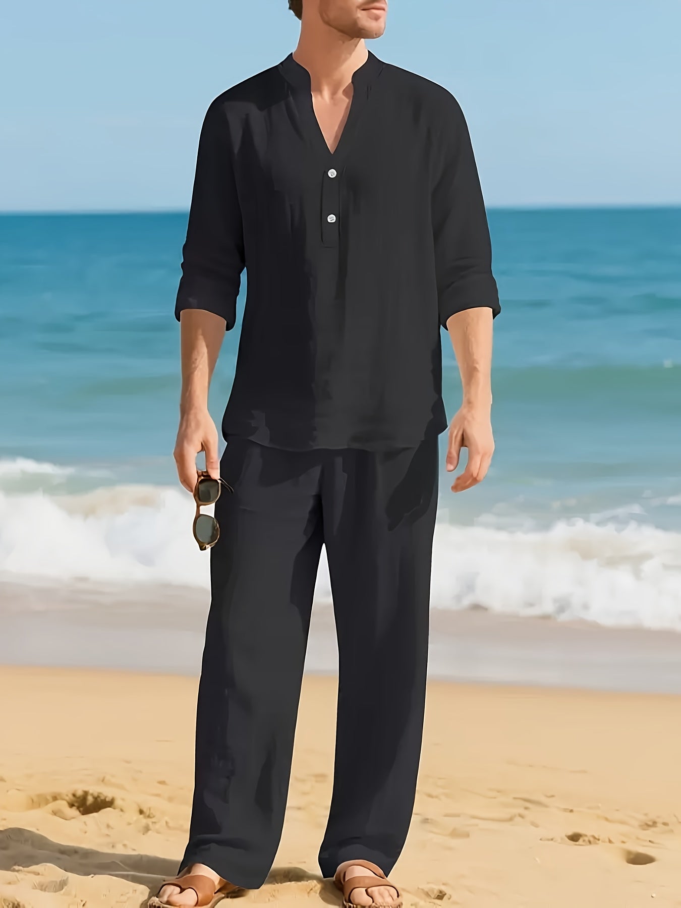 Men's white long sleeve shirt and trousers co-ord set