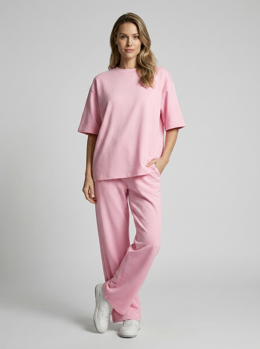 Women's oversized co-ord set with a tee and wide-leg trousers