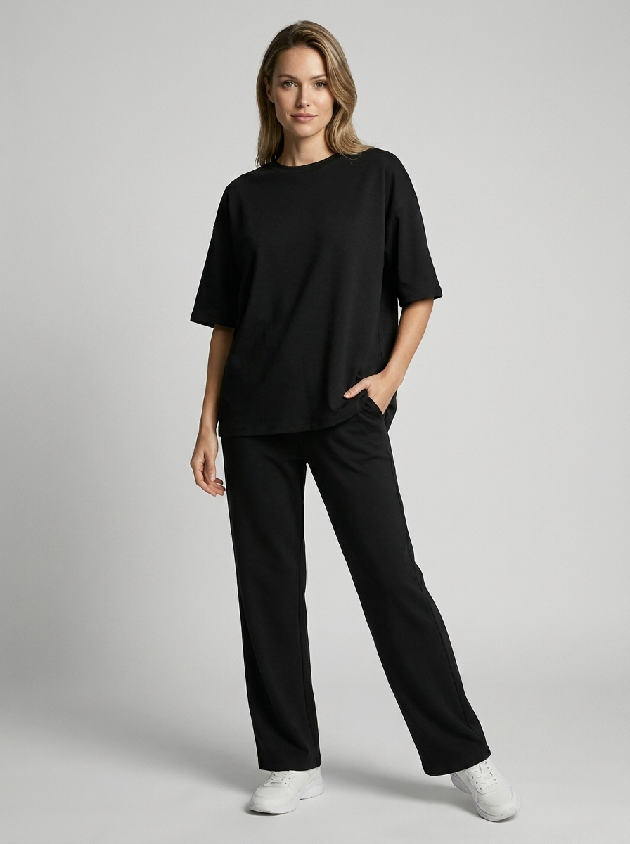 Women's oversized co-ord set with a tee and wide-leg trousers