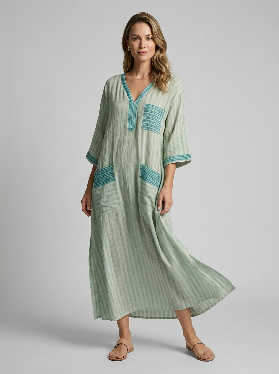 Women's boho maxi dress with a V-neck