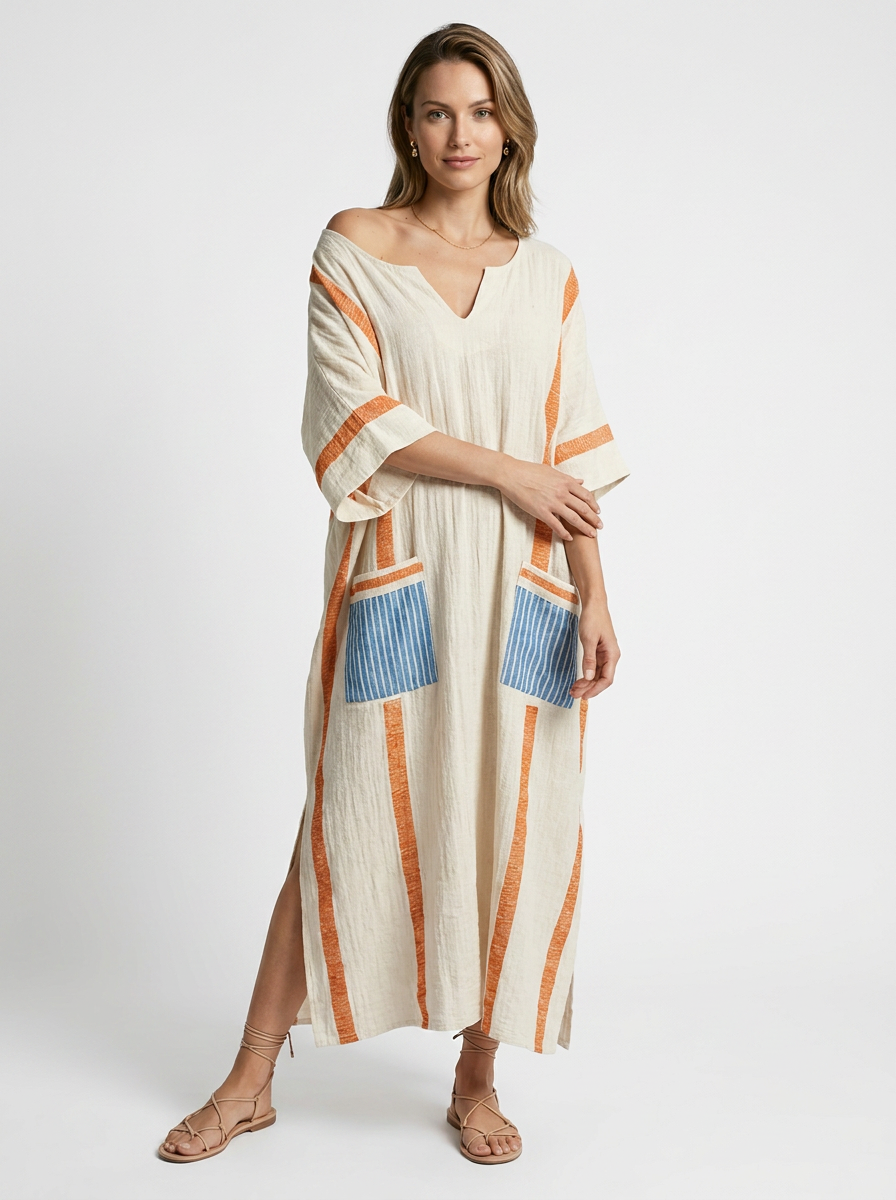 Women's boho maxi dress with a V-neck