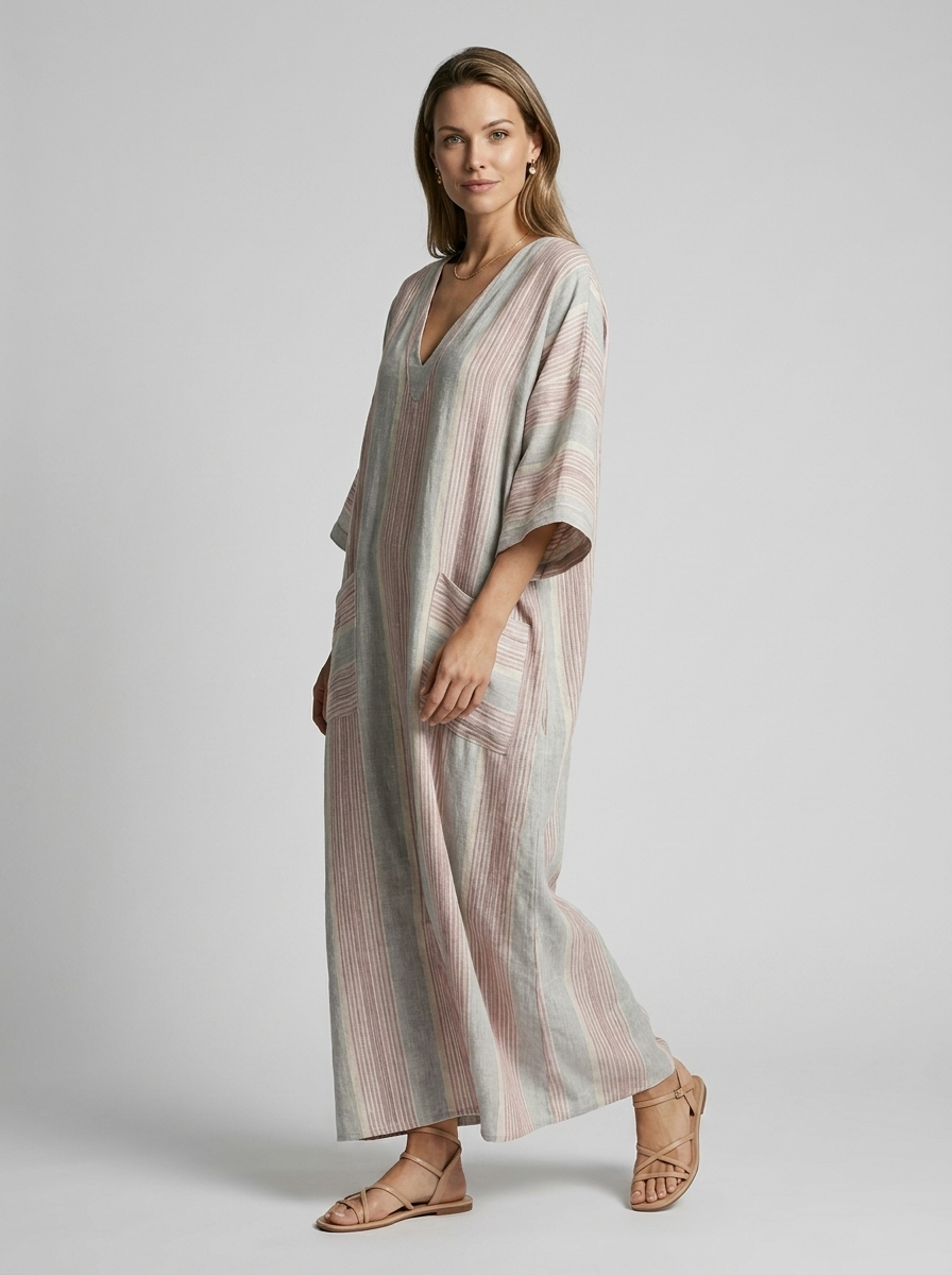Women's boho maxi dress with a V-neck