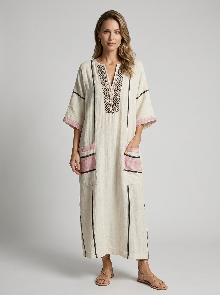 Women's boho maxi dress with a V-neck