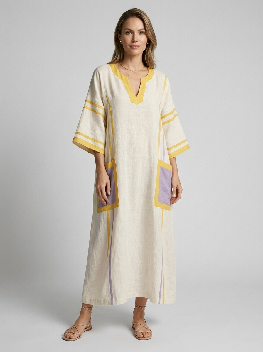 Women's boho maxi dress with a V-neck