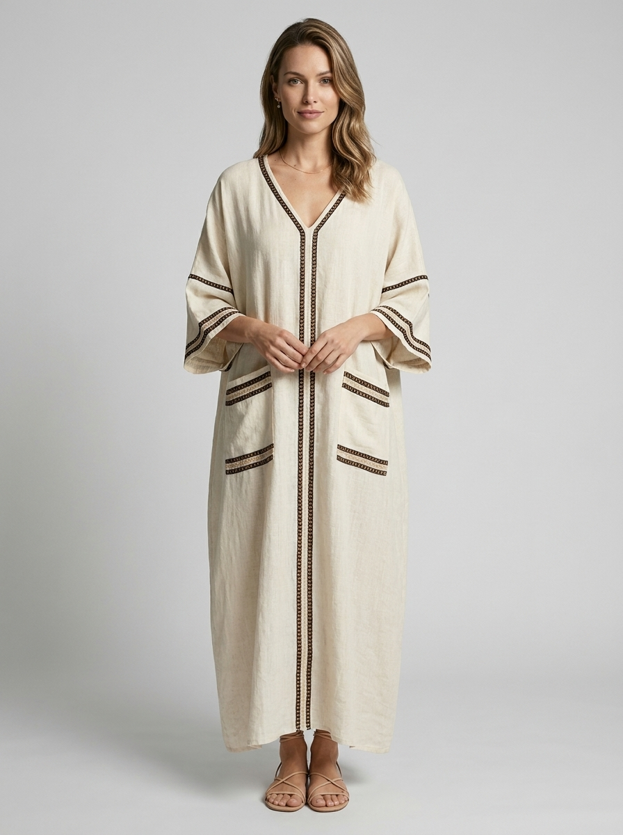 Women's boho maxi dress with a V-neck