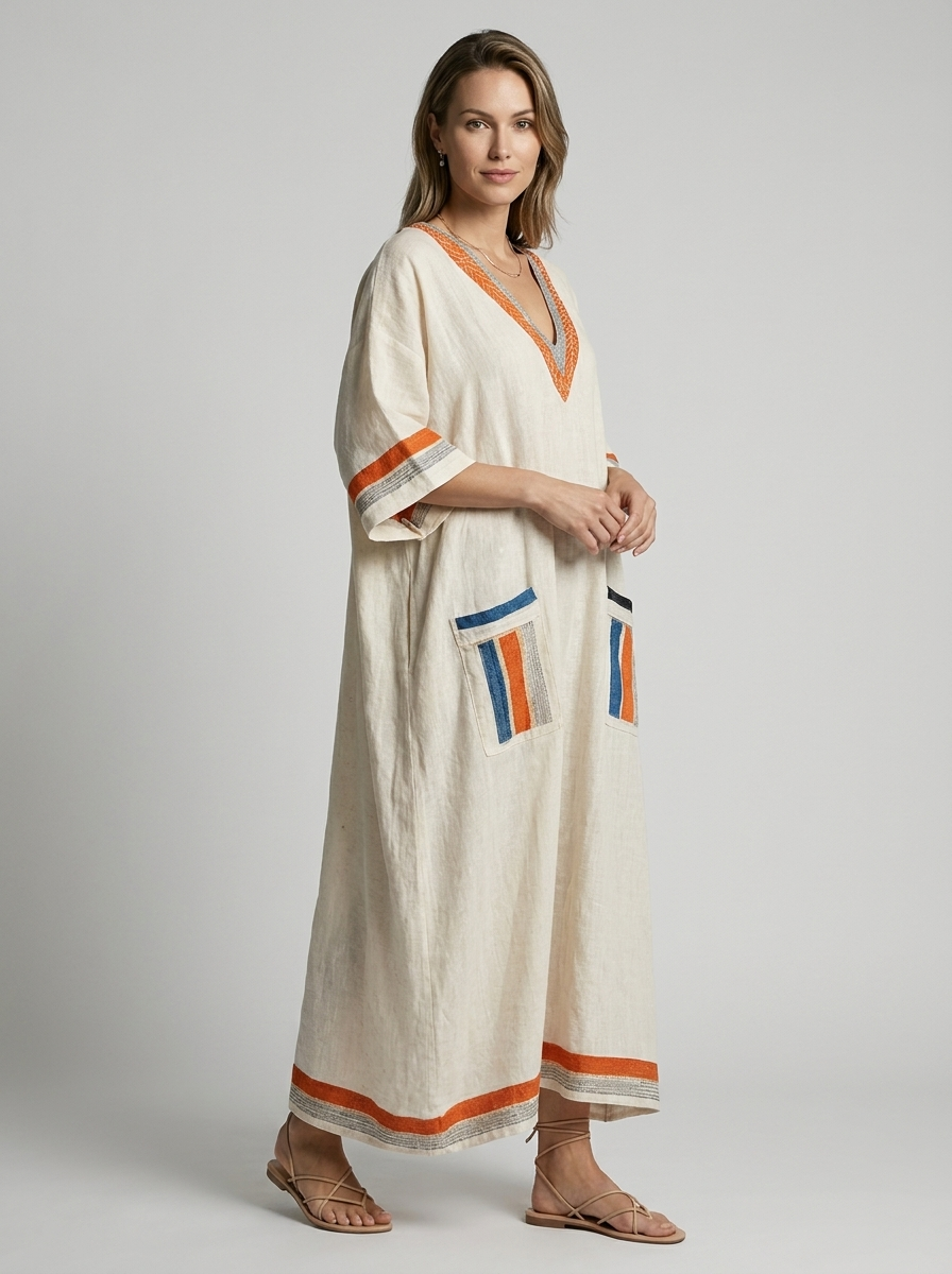 Women's boho maxi dress with a V-neck