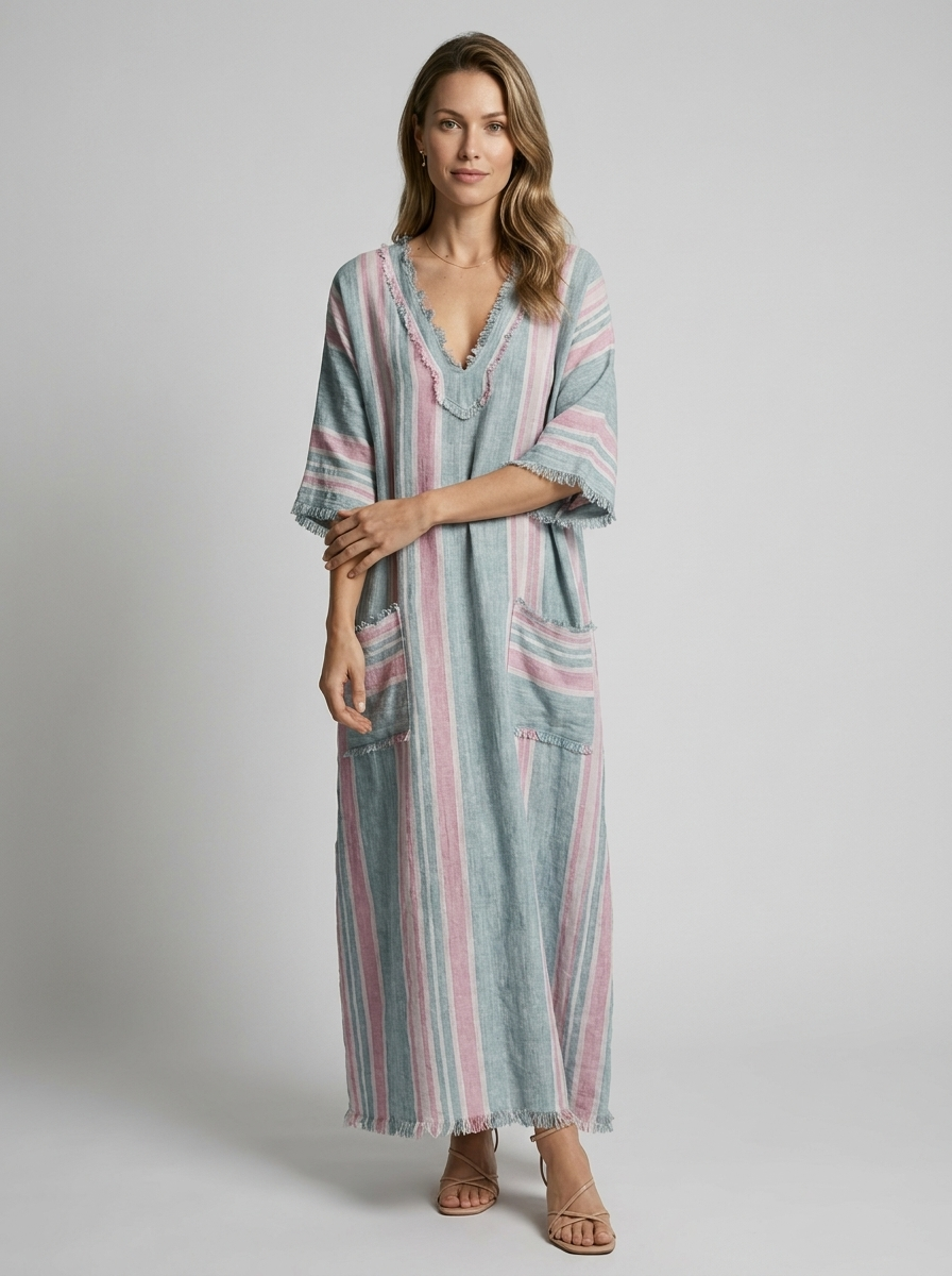 Women's boho maxi dress with a V-neck