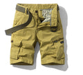 Men's khaki multi-pocket cargo utility shorts