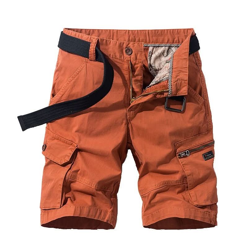 Men's khaki multi-pocket cargo utility shorts