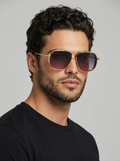 Square aviator sunglasses with a gold frame