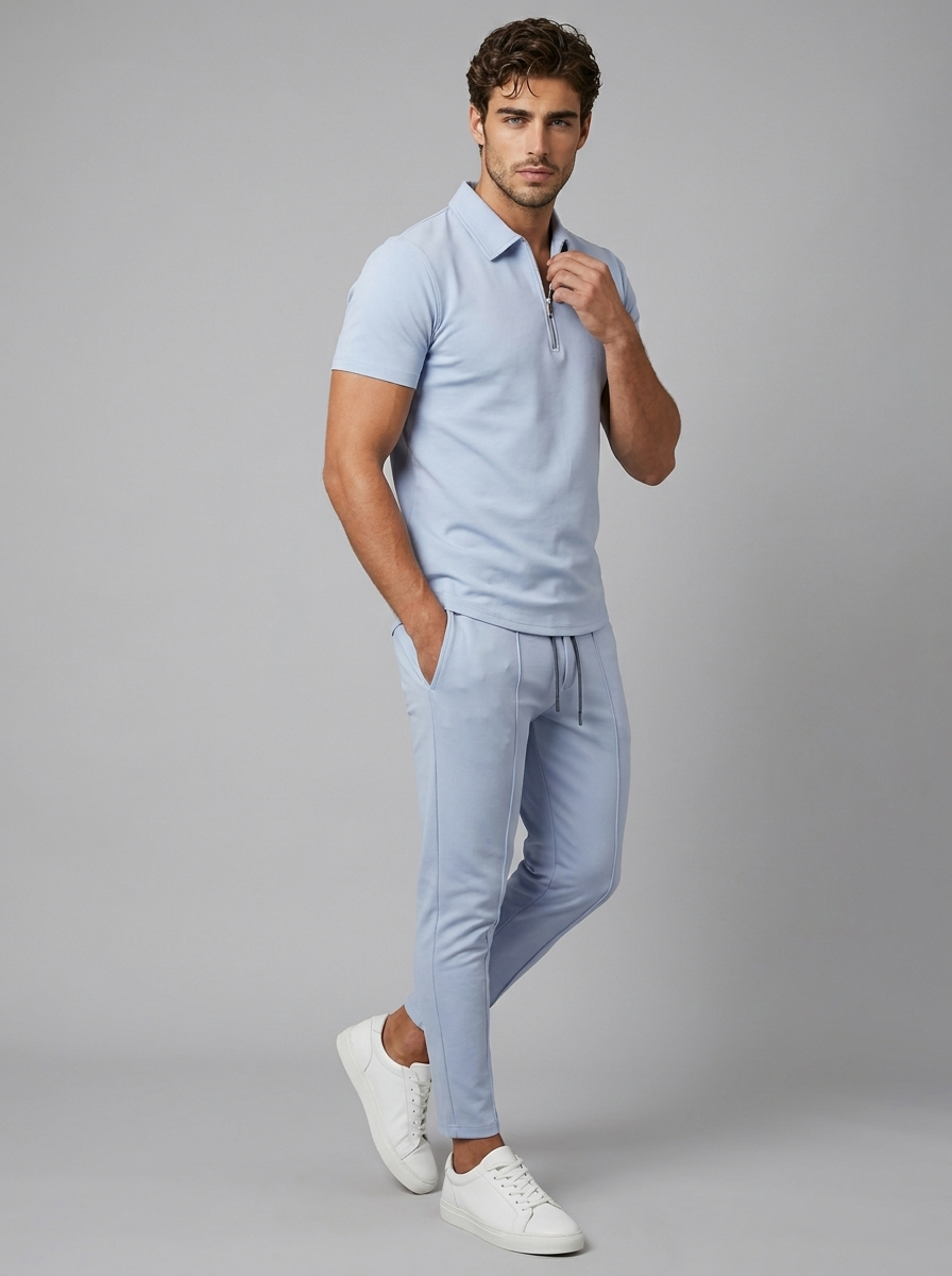 Men's zip polo and trousers co-ord set