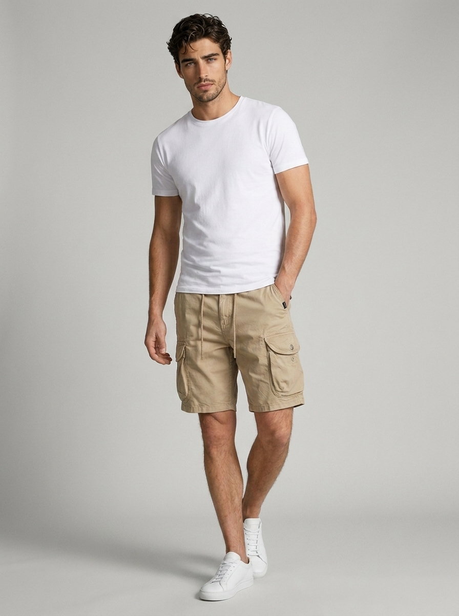 Men's combat cargo shorts with large pockets