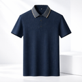 Men's navy blue contrast collar polo shirt with vertical texture