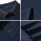 Men's navy blue contrast collar polo shirt with vertical texture