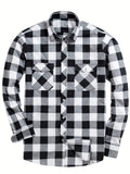 Men's white plaid flannel check shirt with long sleeves