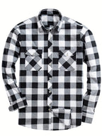 Men's white plaid flannel check shirt with long sleeves