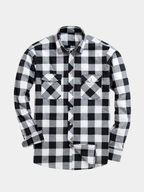 Men's white plaid flannel check shirt with long sleeves