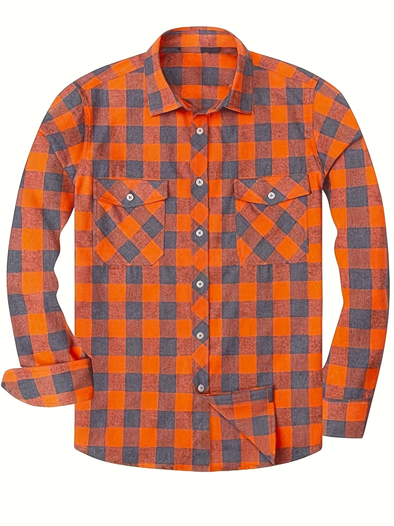 Men's white plaid flannel check shirt with long sleeves