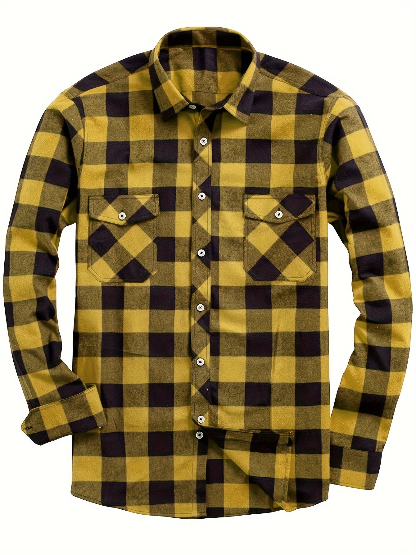 Men's white plaid flannel check shirt with long sleeves