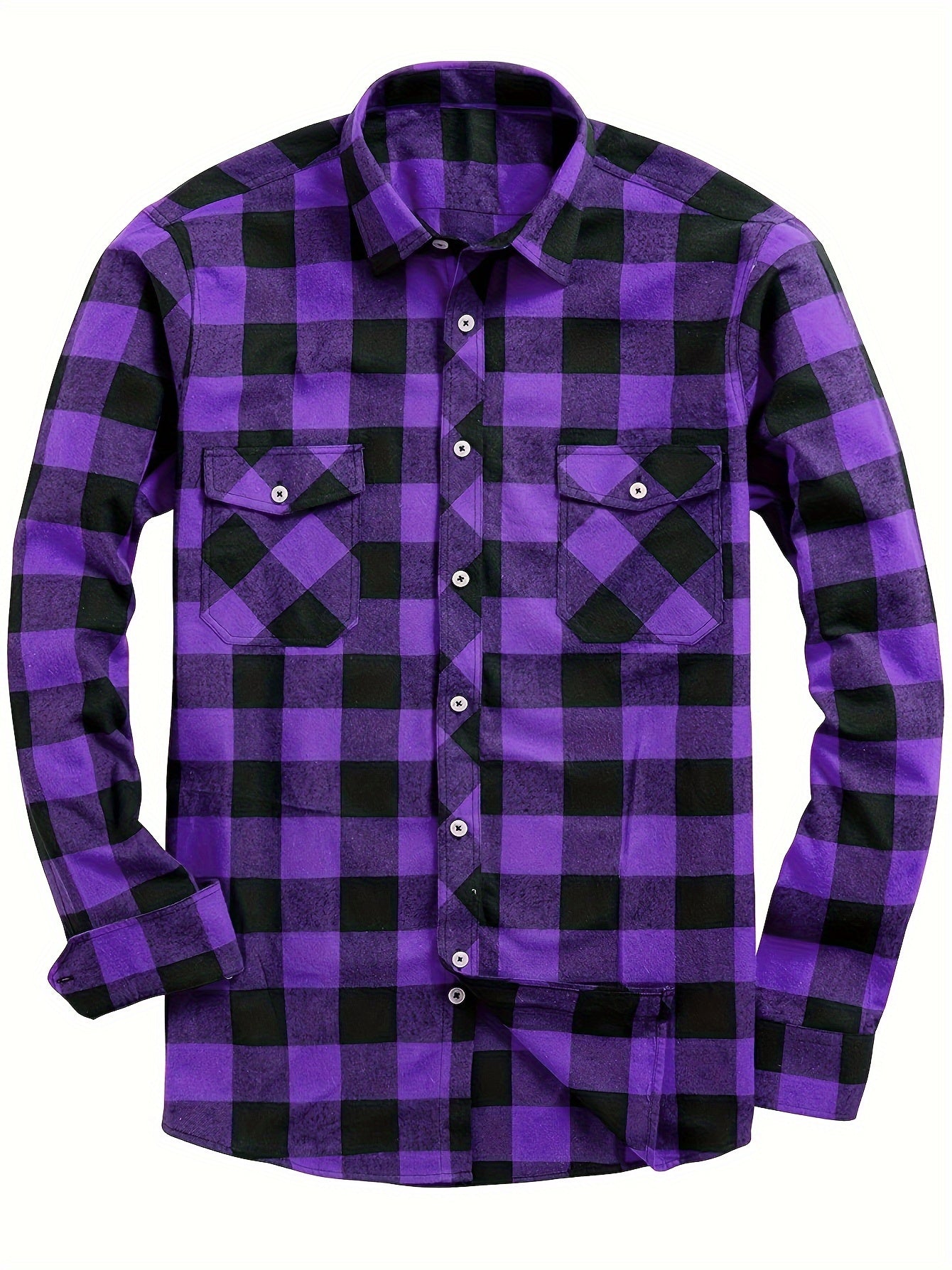 Men's white plaid flannel check shirt with long sleeves